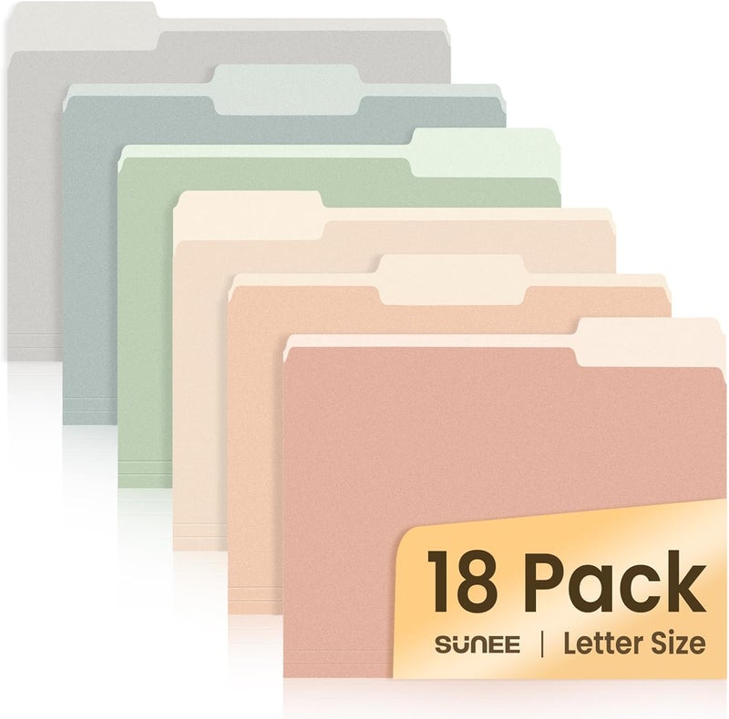 SUNEE File Folders, 18 Pack Manilla Folders 8.5 x 11, Colored Folder Office Organization Home School Folders for Documents Files Paper, 6 Pastel Colors - Image 1